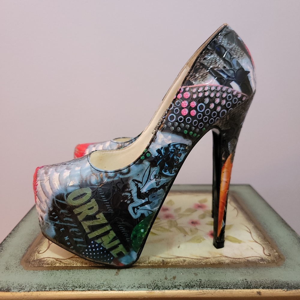 Rossette Elleo Multi Print Colorful Platform Stiletto  Size 7 - Picture 4 of 7